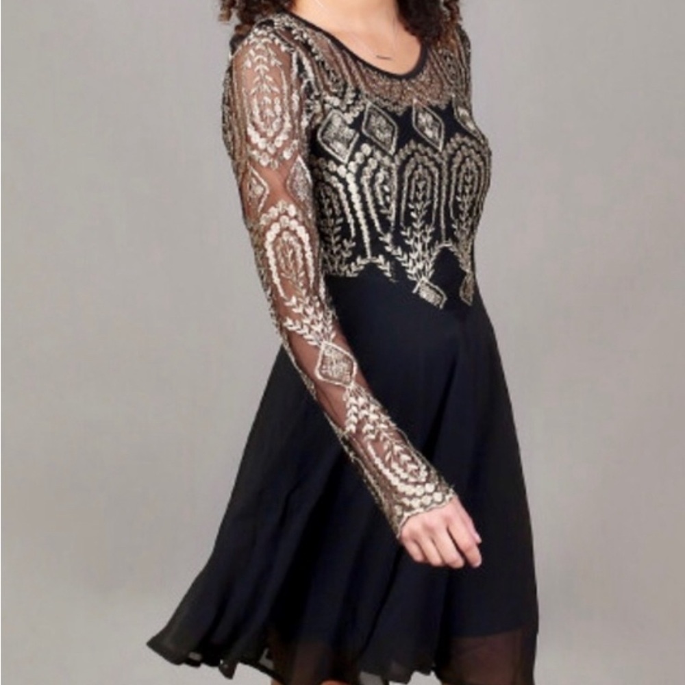 Altar'd State Black Dress with Gold Beaded Bodice